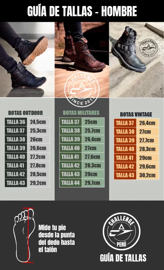 guia de tallas para botas para hombre